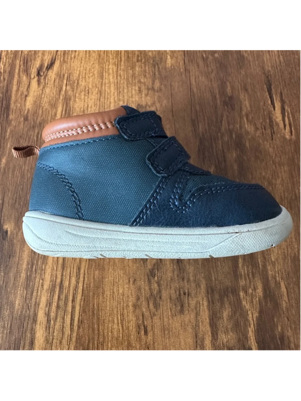 Carter's Walker Shoes Baby Size 4 Navy Brown Hook Loop Sneakers